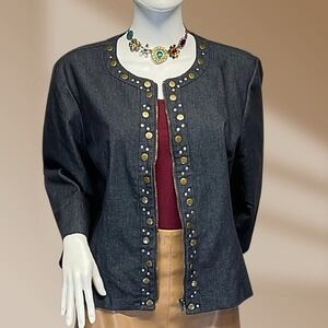 Women's NYCC Denim Stylish Studded Zip Up Jacket Size XL Dark Wash NWOT